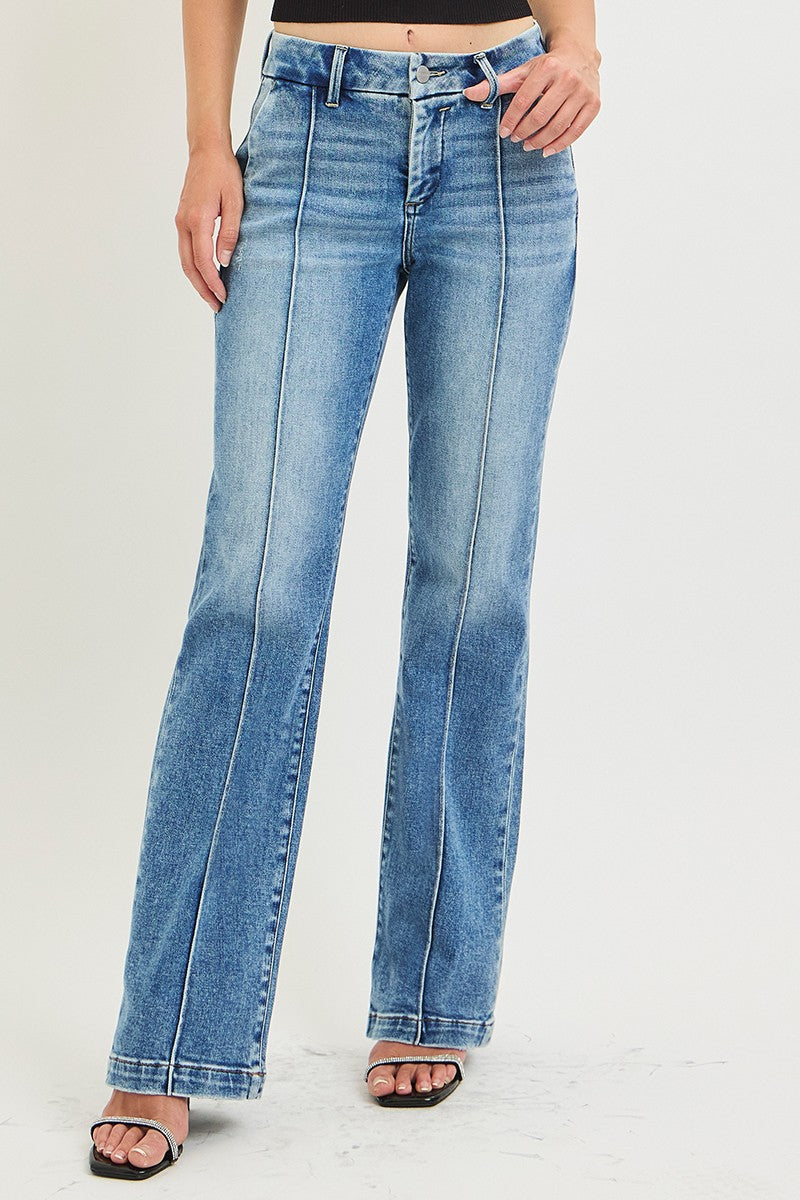 TUMMY CONTORL HIGH RISE STRAIGHT PIN TUCK JEANS