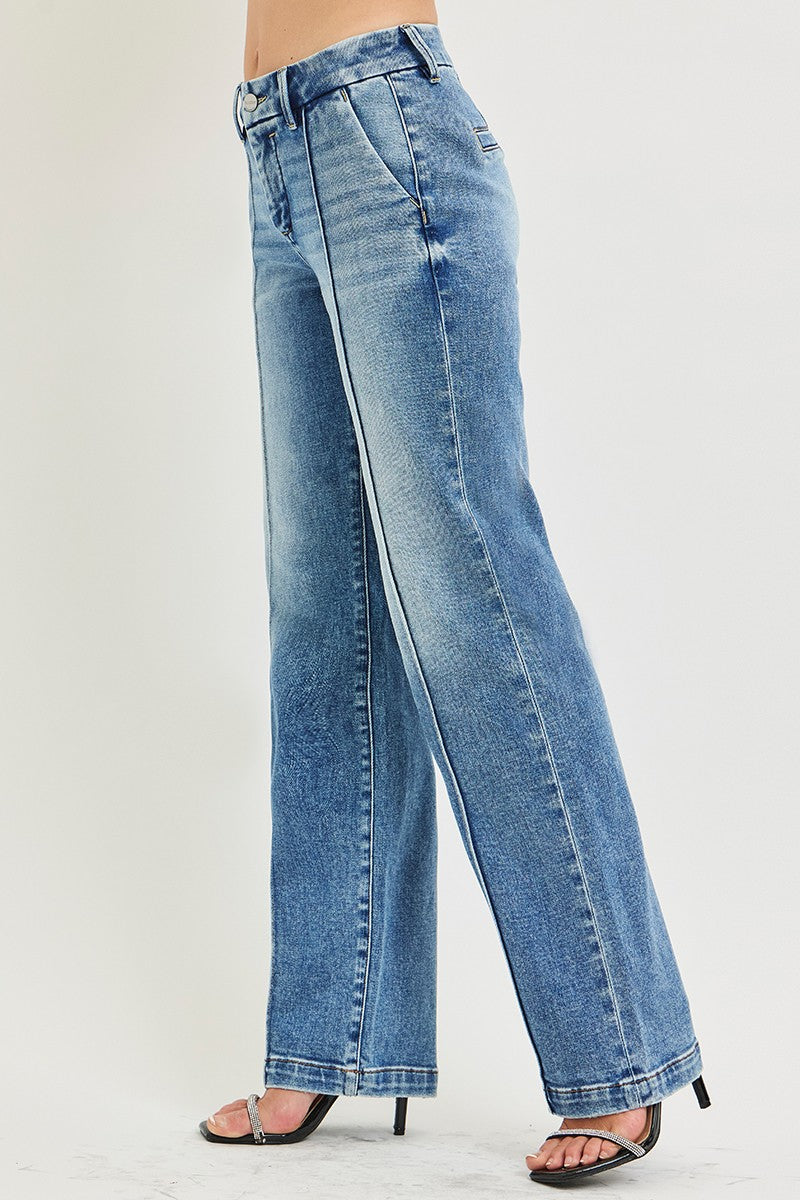 TUMMY CONTORL HIGH RISE STRAIGHT PIN TUCK JEANS