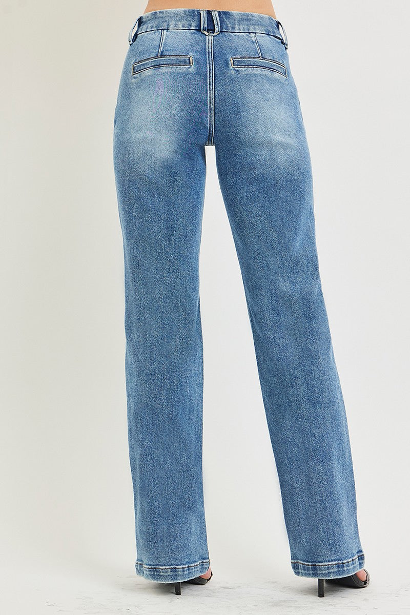 TUMMY CONTORL HIGH RISE STRAIGHT PIN TUCK JEANS