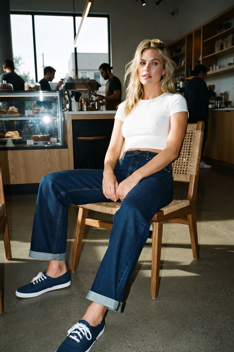 SLOUCHY CROPPED BOYFRIEND JEANS WITH CUFFED HEM
