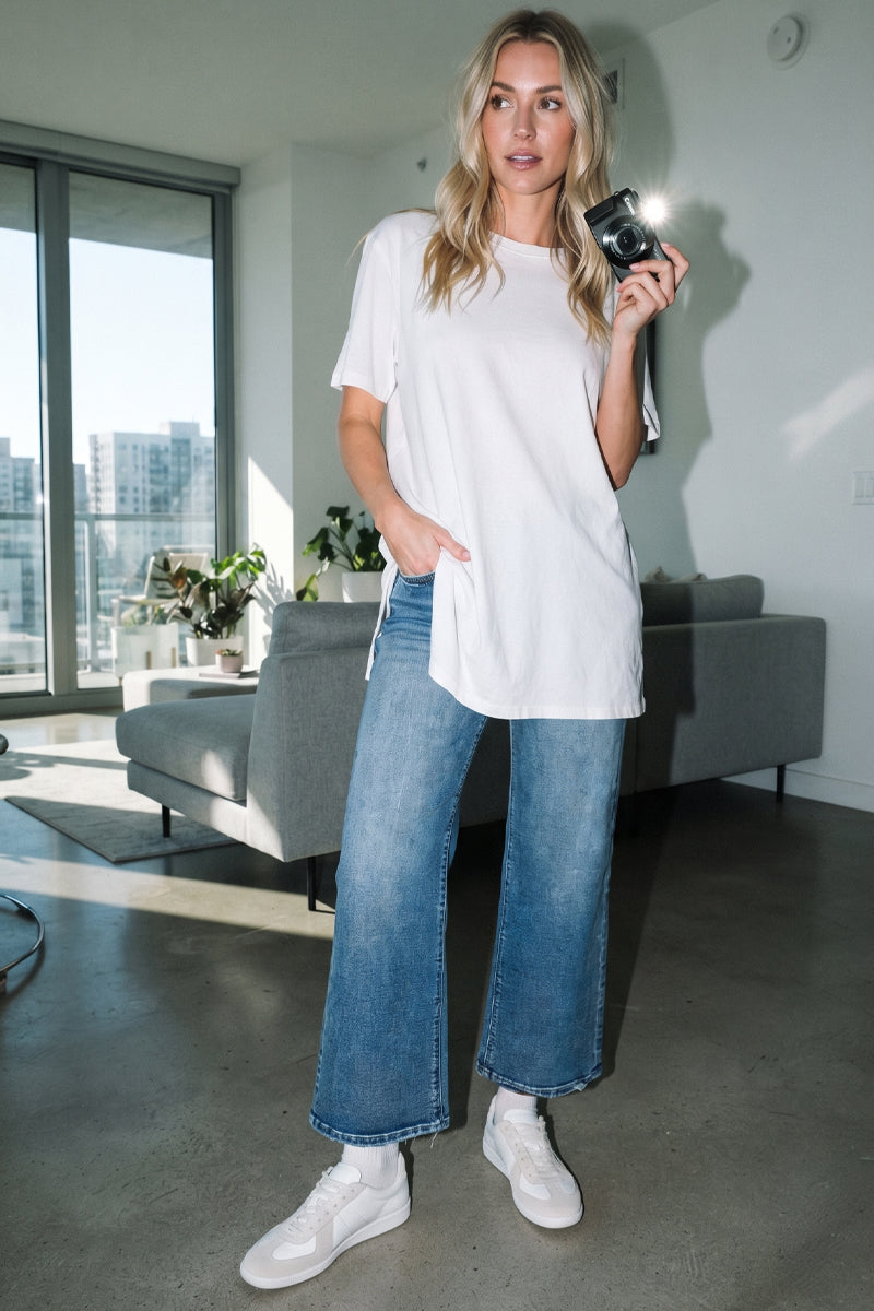 HIGH RISE CROPPED WIDE JEANS