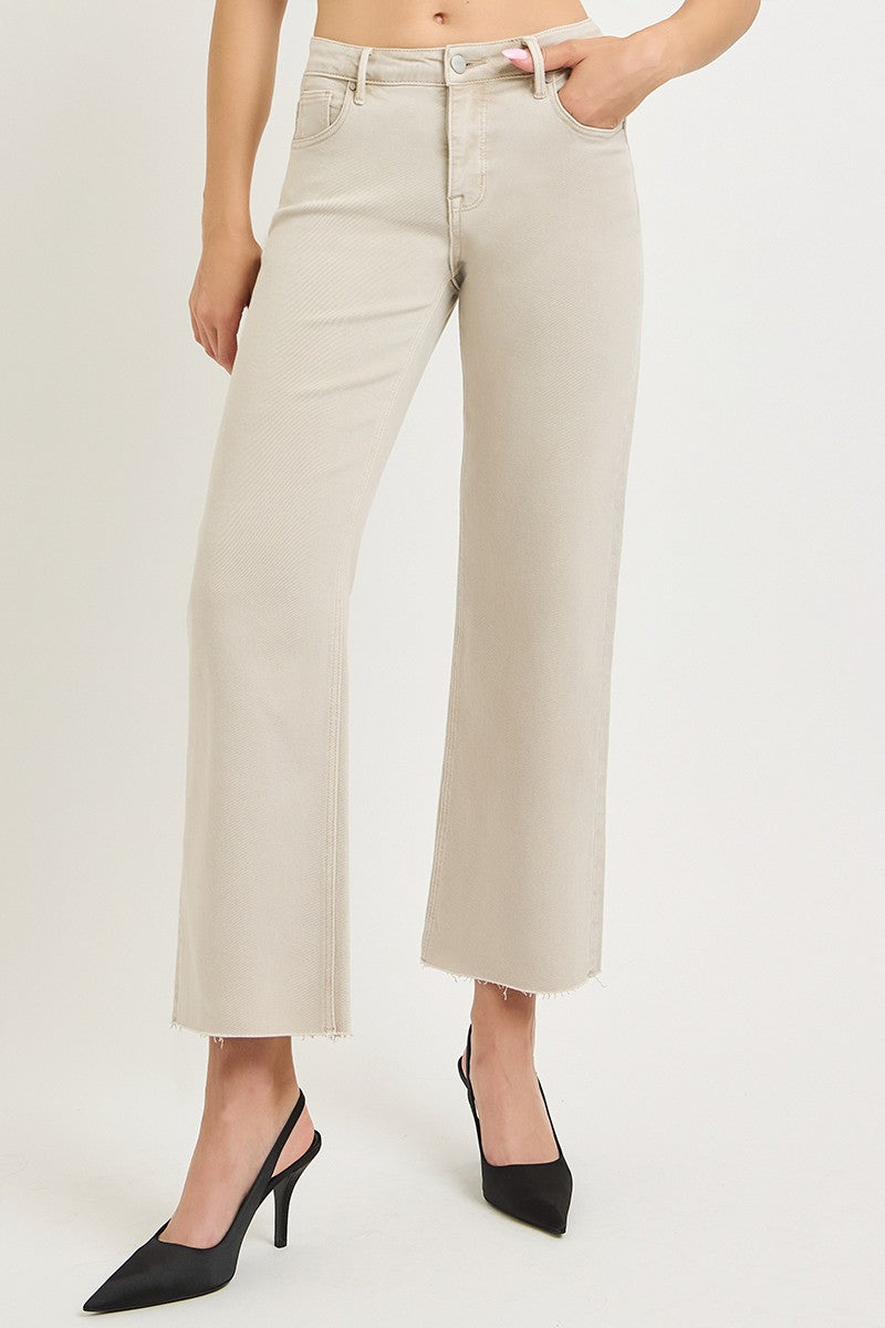 TUMMY CONTROL MID RISE ANKLE STRAIGHT RAW HEM PANTS