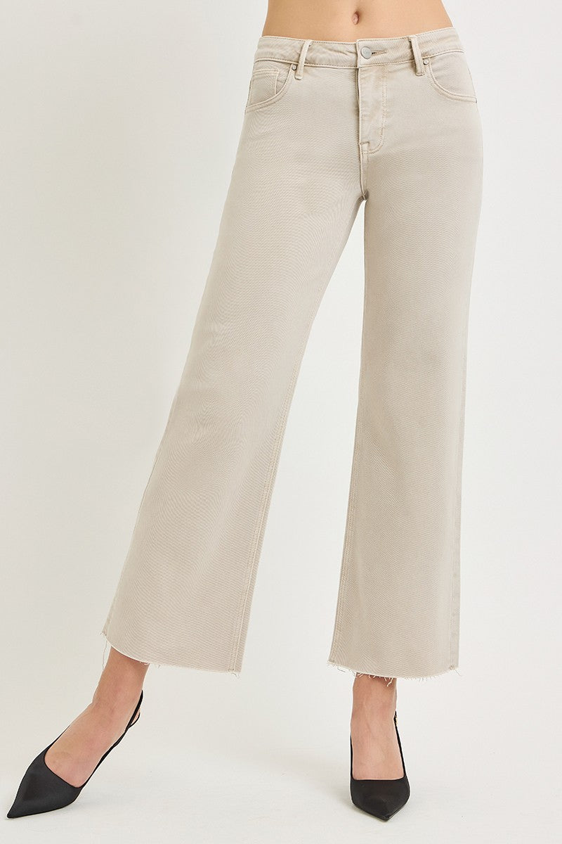 TUMMY CONTROL MID RISE ANKLE STRAIGHT RAW HEM PANTS