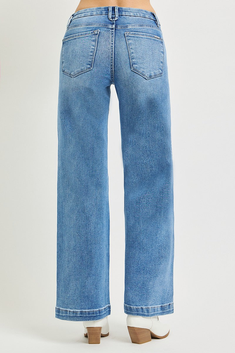 TUMMY CONTROL MID RISE WIDE LEG JEANS
