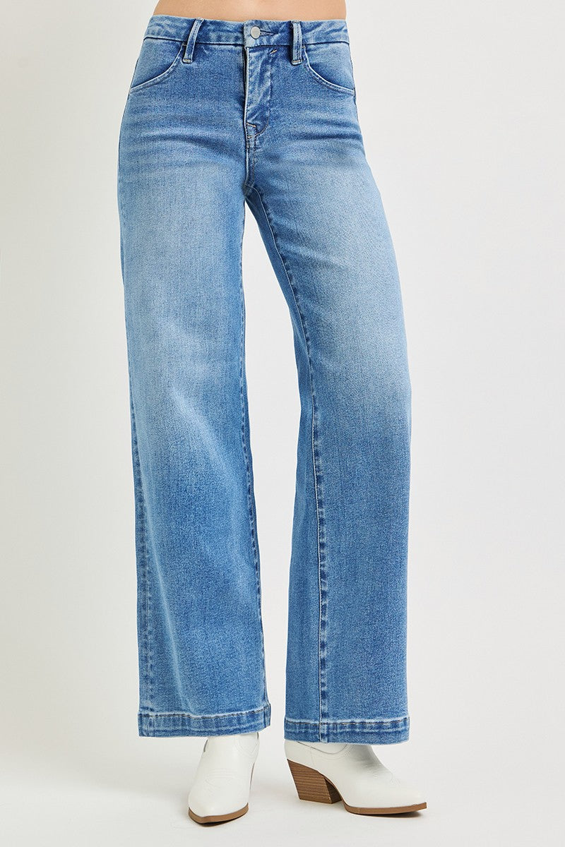 TUMMY CONTROL MID RISE WIDE LEG JEANS