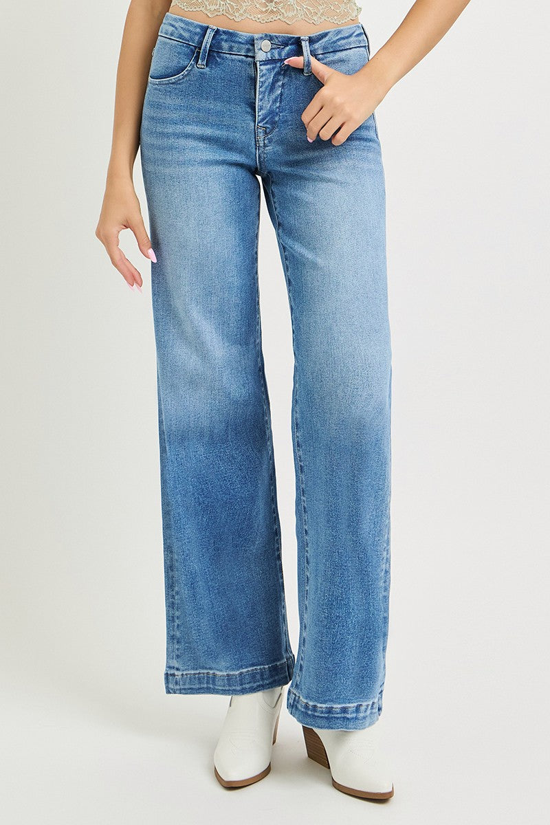 TUMMY CONTROL MID RISE WIDE LEG JEANS