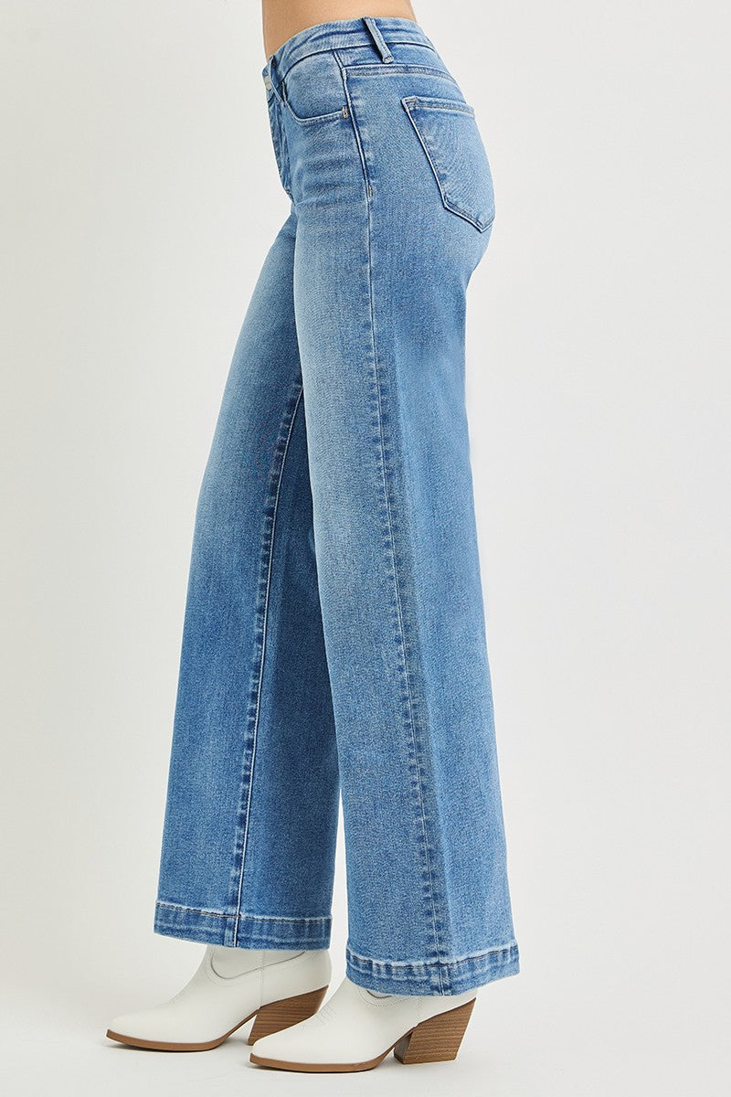 TUMMY CONTROL MID RISE WIDE LEG JEANS