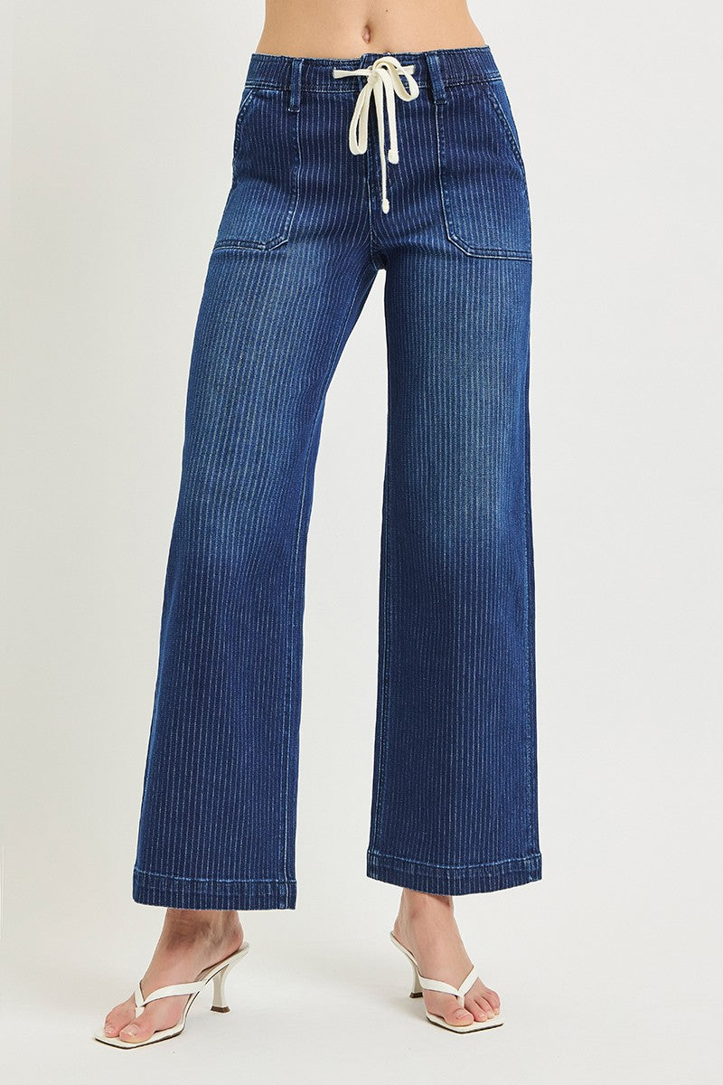 ELASTIC BAND SLOUCHY WIDE JEANS WITH ADJUSTABLE DRAWCORD