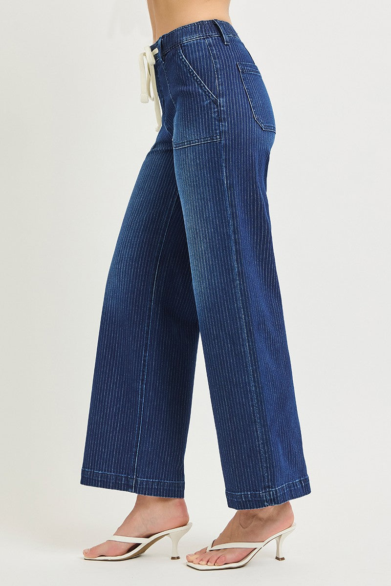 ELASTIC BAND SLOUCHY WIDE JEANS WITH ADJUSTABLE DRAWCORD
