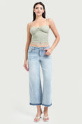 HIGH RISE CROP WIDE GEOMETRIC CUBE PRINT JEANS