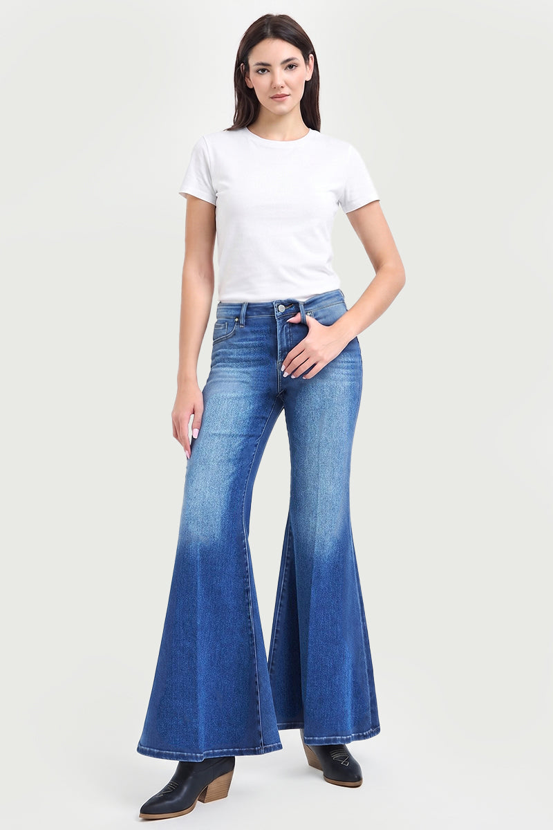 MID RISE WIDE FLARE JEANS WITH CREASE LINE