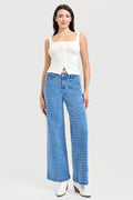 HIGH RISE WIDE LEG TEXTURED PATTERN JEANS
