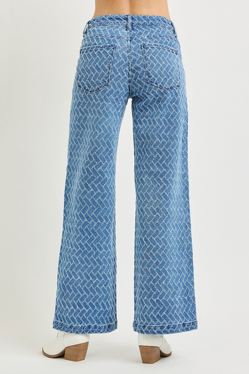 HIGH RISE WIDE LEG TEXTURED PATTERN JEANS
