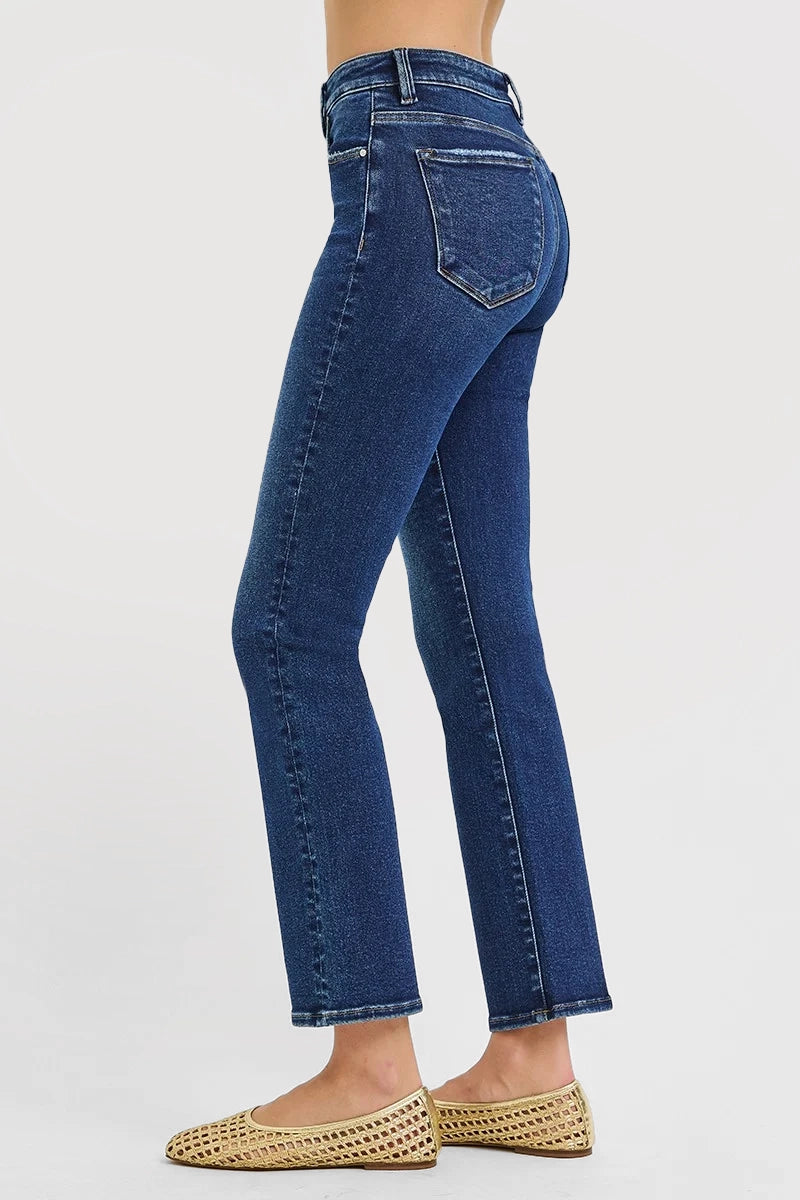 TUMMY CONTROL MID RISE SLIM ANKLE STRAIGHT JEANS
