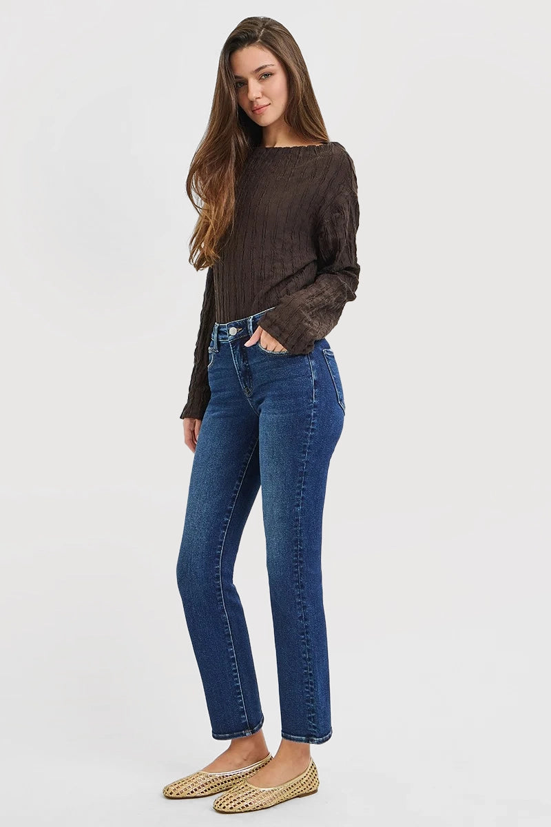 TUMMY CONTROL MID RISE SLIM ANKLE STRAIGHT JEANS