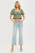 MID RISE STRAIGHT STEP HEM PANTS