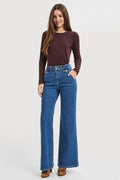HIGH RISE WIDE FLARE FRONT FLAP DETAIL JEANS