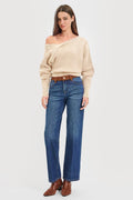 HIGH RISE STRAIGHT JEANS WITH SUEDE CONTRAST DETAILS