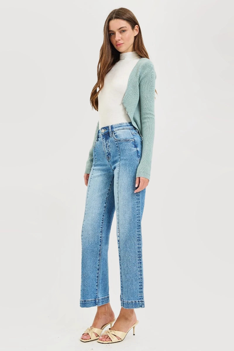 TUMMY CONTROL ELASTIC BAND HIGH RISE ANKLE STRAIGHT JEANS