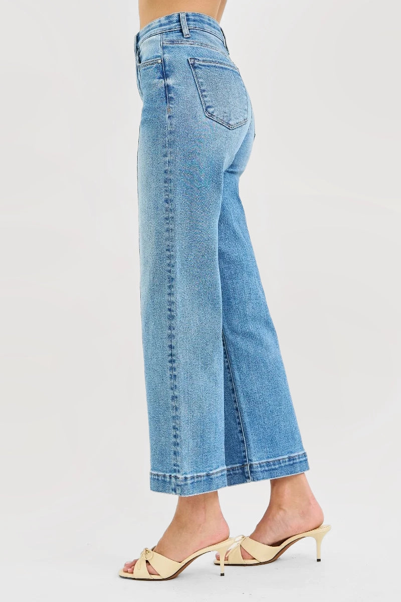TUMMY CONTROL ELASTIC BAND HIGH RISE ANKLE STRAIGHT JEANS