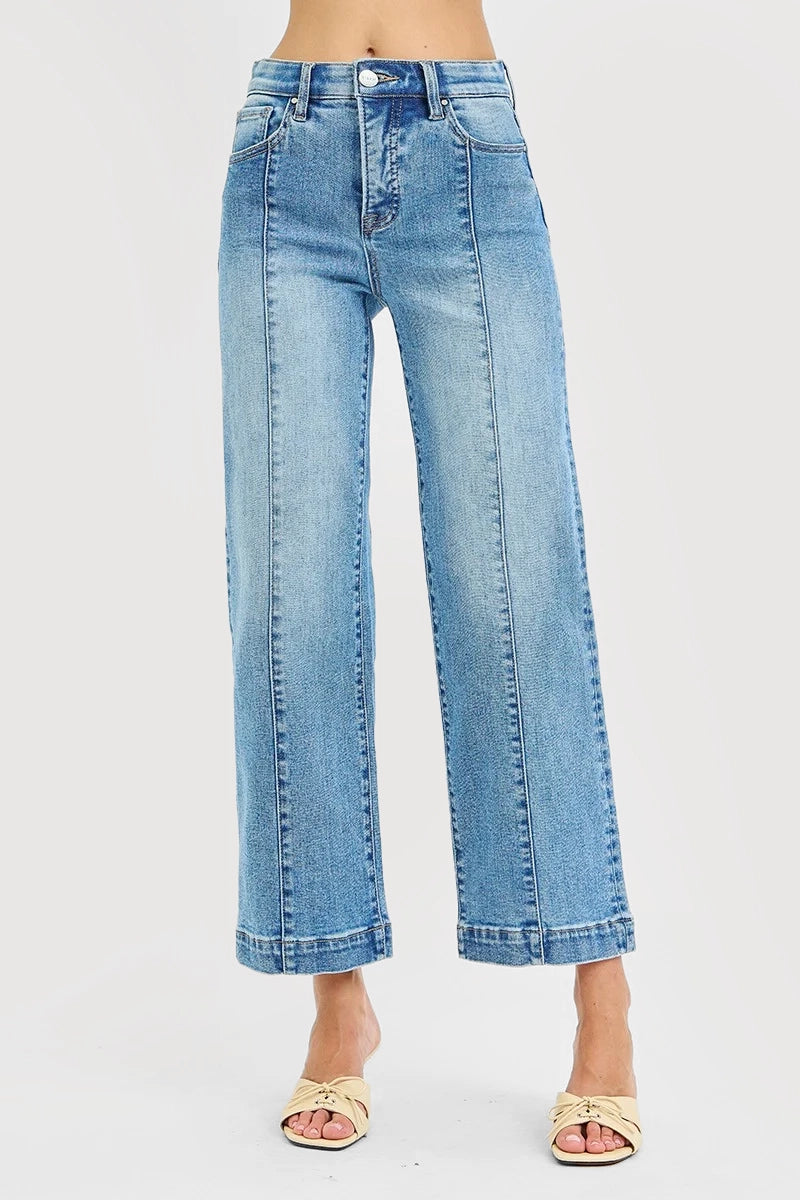 TUMMY CONTROL ELASTIC BAND HIGH RISE ANKLE STRAIGHT JEANS