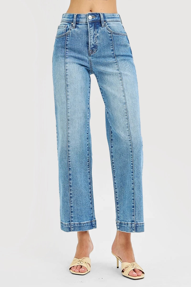 TUMMY CONTROL ELASTIC BAND HIGH RISE ANKLE STRAIGHT JEANS