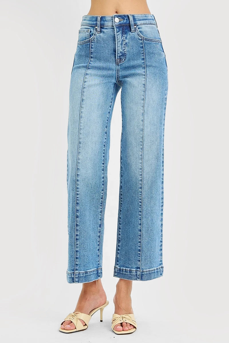 TUMMY CONTROL ELASTIC BAND HIGH RISE ANKLE STRAIGHT JEANS