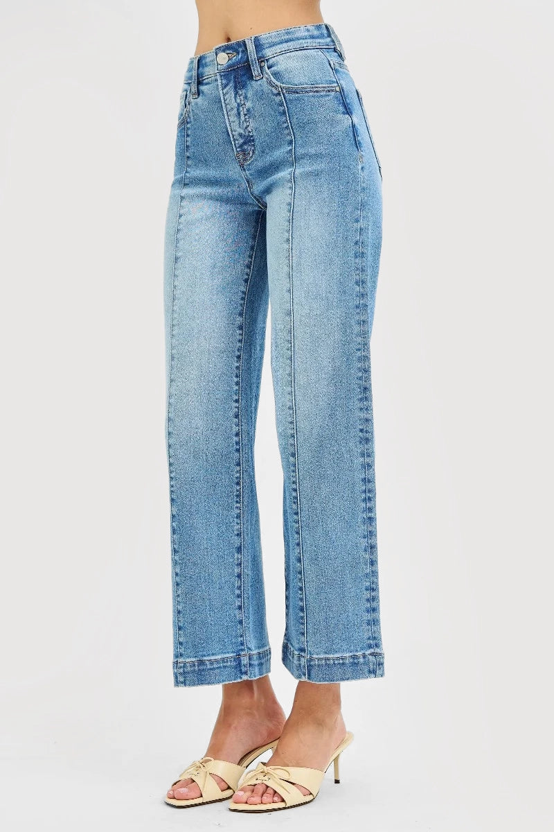 TUMMY CONTROL ELASTIC BAND HIGH RISE ANKLE STRAIGHT JEANS