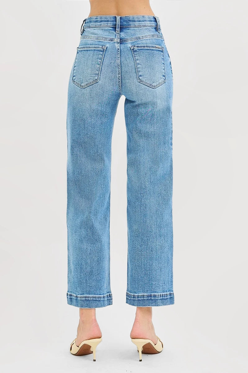 TUMMY CONTROL ELASTIC BAND HIGH RISE ANKLE STRAIGHT JEANS