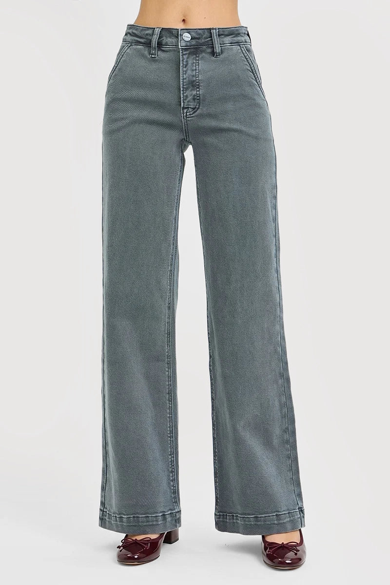 HIGH RISE WIDE LEG SLANT POCKET PANTS