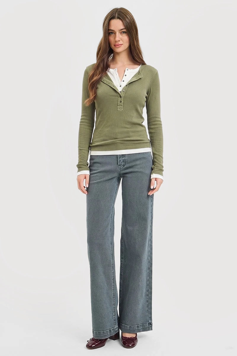 HIGH RISE WIDE LEG SLANT POCKET PANTS