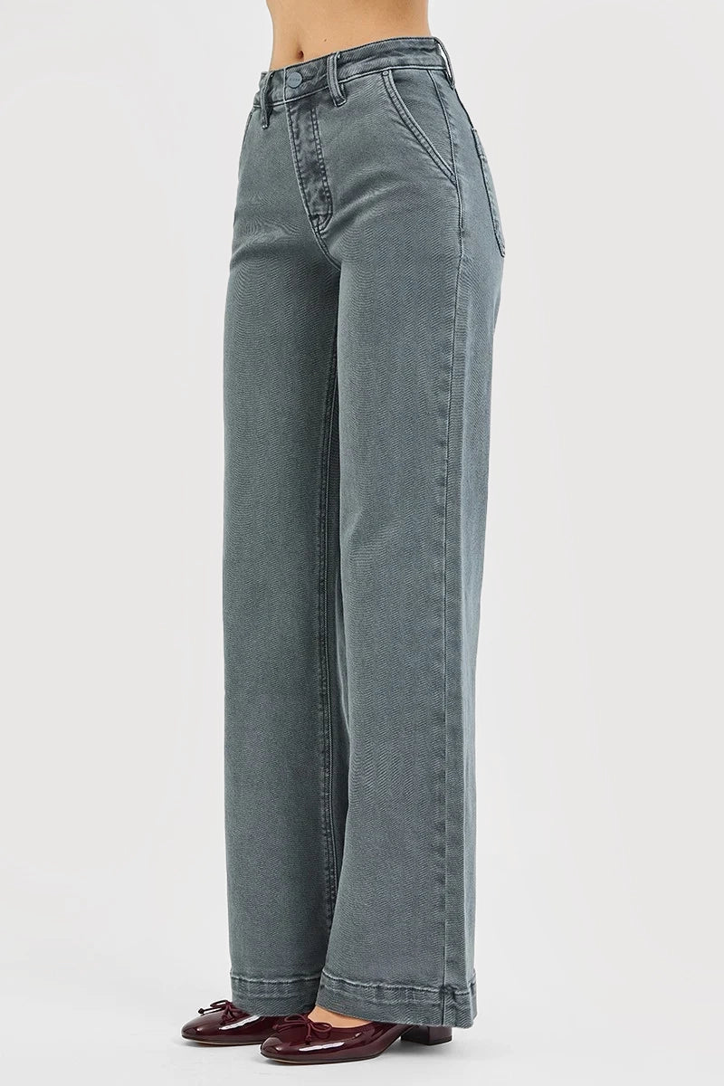 HIGH RISE WIDE LEG SLANT POCKET PANTS