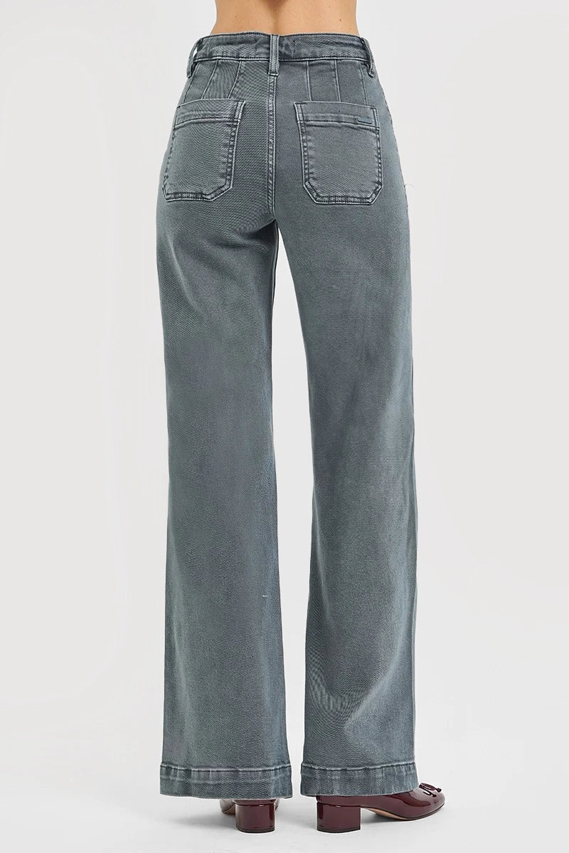 HIGH RISE WIDE LEG SLANT POCKET PANTS