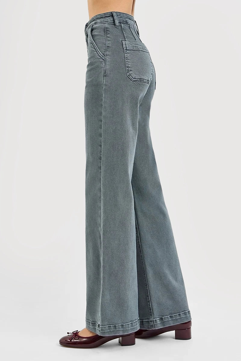 HIGH RISE WIDE LEG SLANT POCKET PANTS