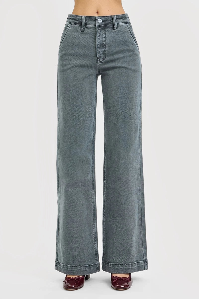HIGH RISE WIDE LEG SLANT POCKET PANTS