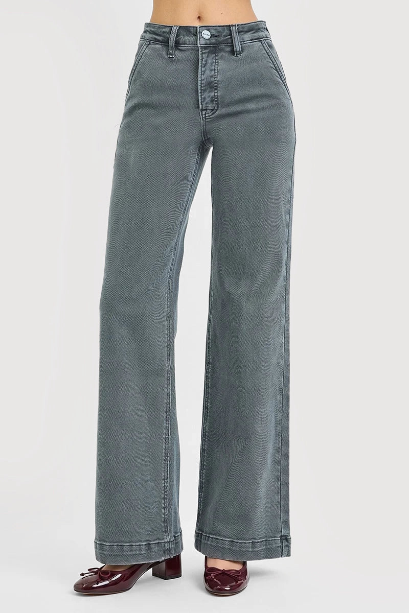 HIGH RISE WIDE LEG SLANT POCKET PANTS