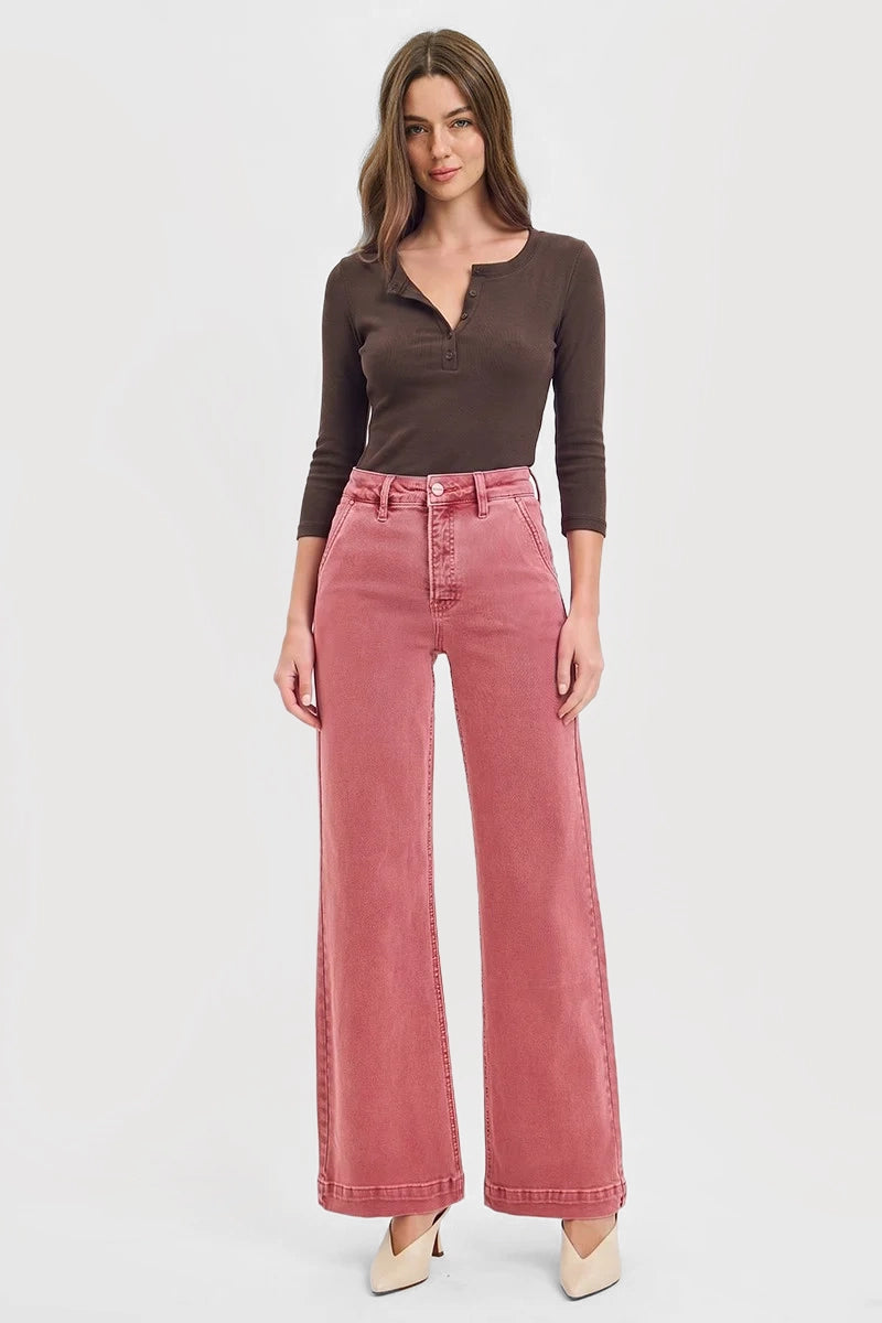 HIGH RISE WIDE LEG SLANT POCKET PANTS