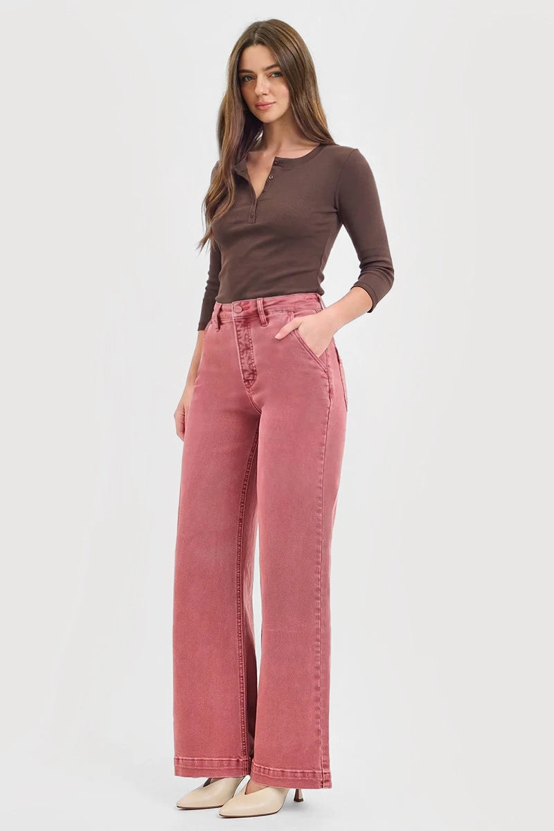 HIGH RISE WIDE LEG SLANT POCKET PANTS