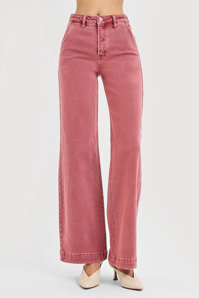 HIGH RISE WIDE LEG SLANT POCKET PANTS