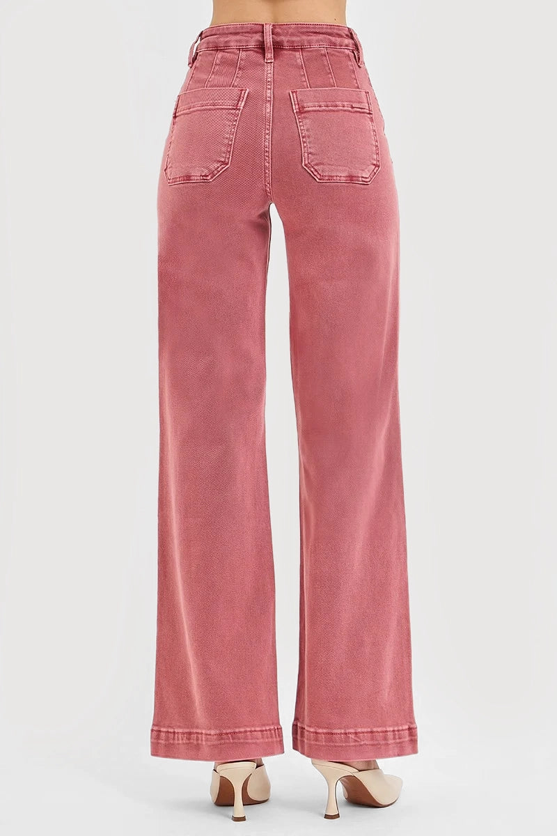 HIGH RISE WIDE LEG SLANT POCKET PANTS