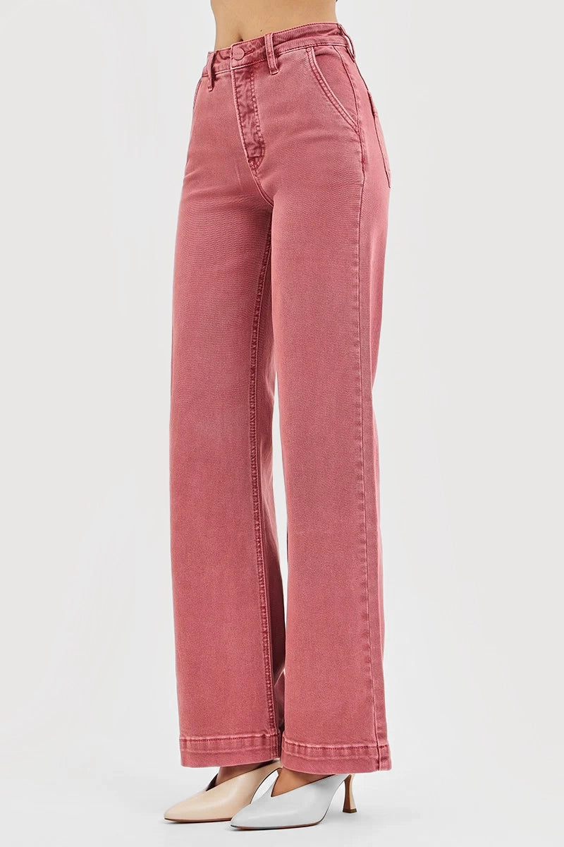 HIGH RISE WIDE LEG SLANT POCKET PANTS