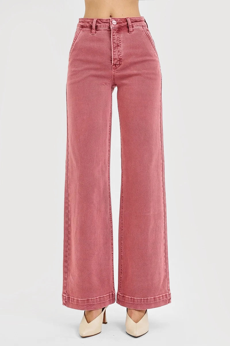 HIGH RISE WIDE LEG SLANT POCKET PANTS