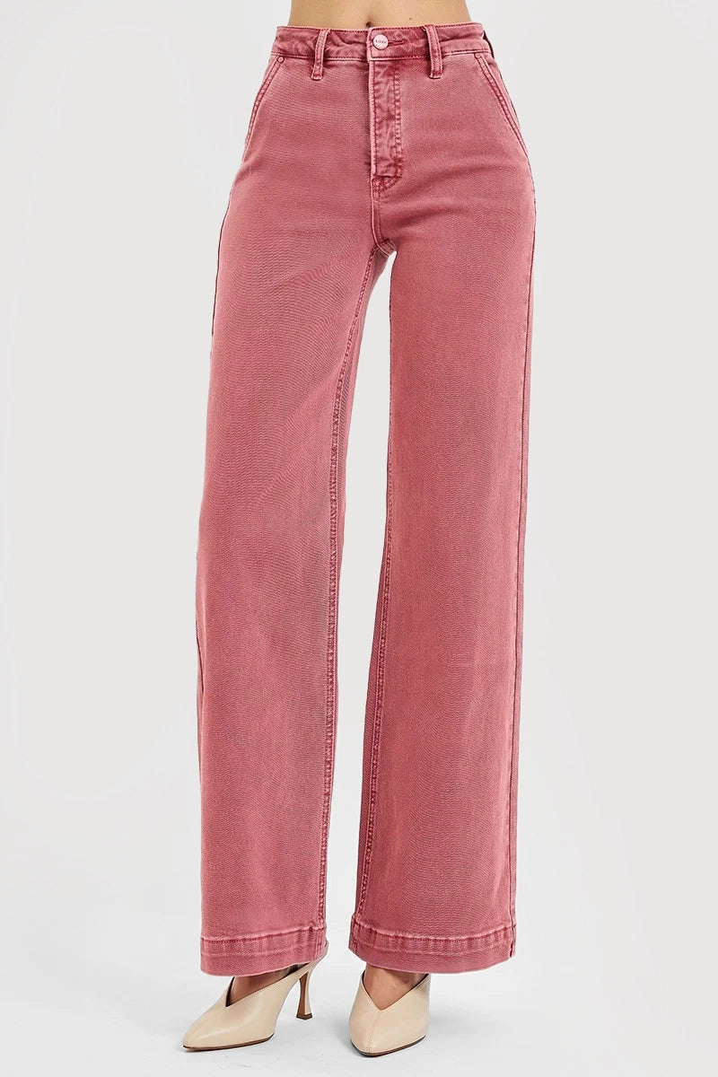 HIGH RISE WIDE LEG SLANT POCKET PANTS