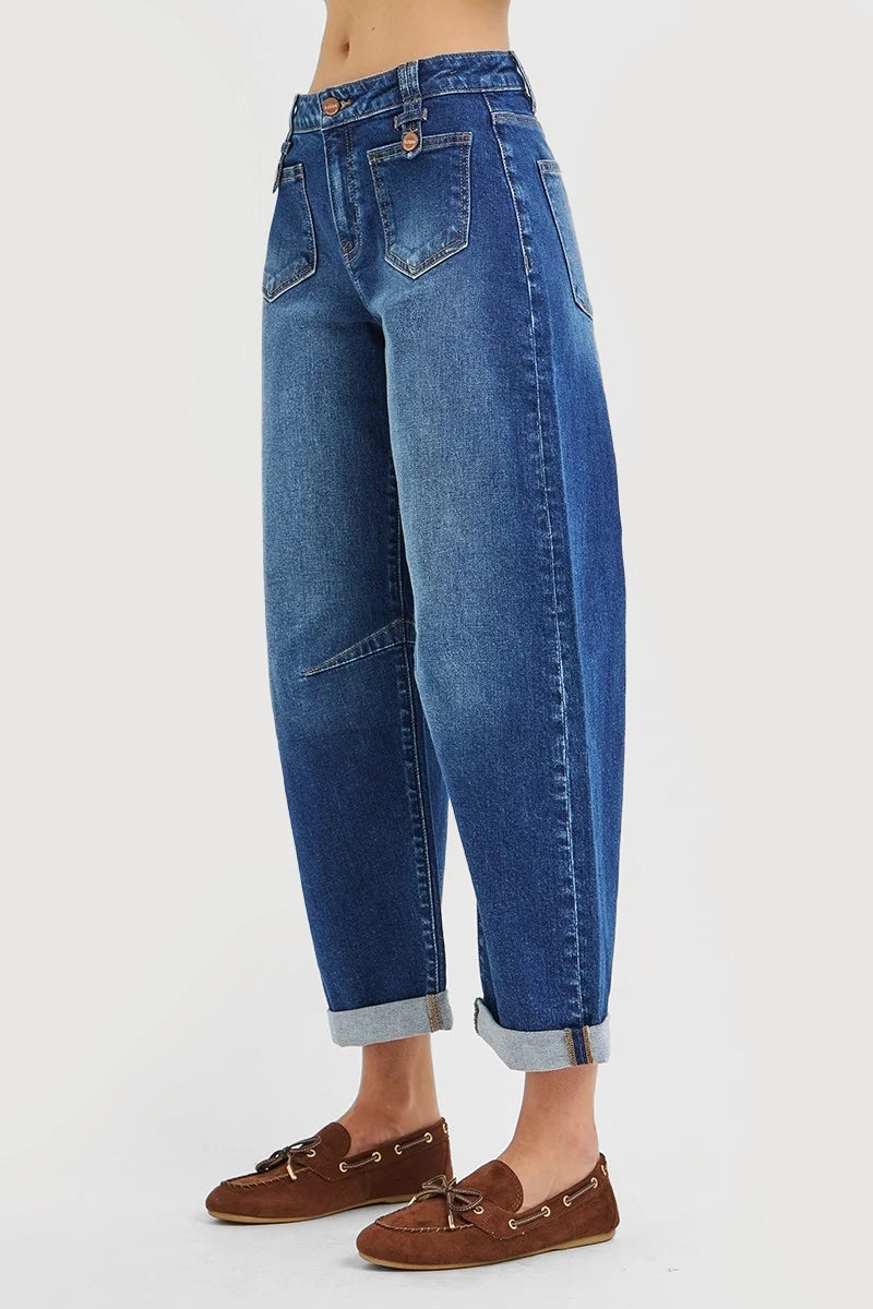 SLOUCHY CROP BARREL PATCH POCKET JEANS