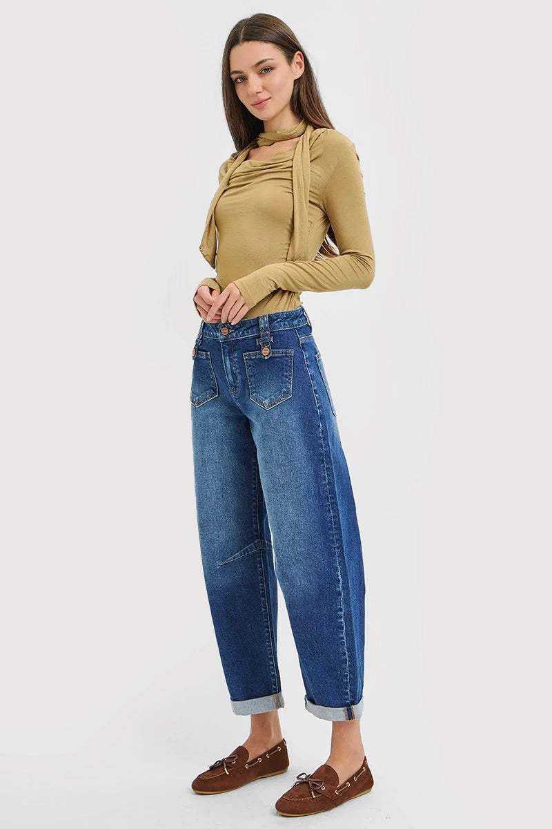 SLOUCHY CROP BARREL PATCH POCKET JEANS