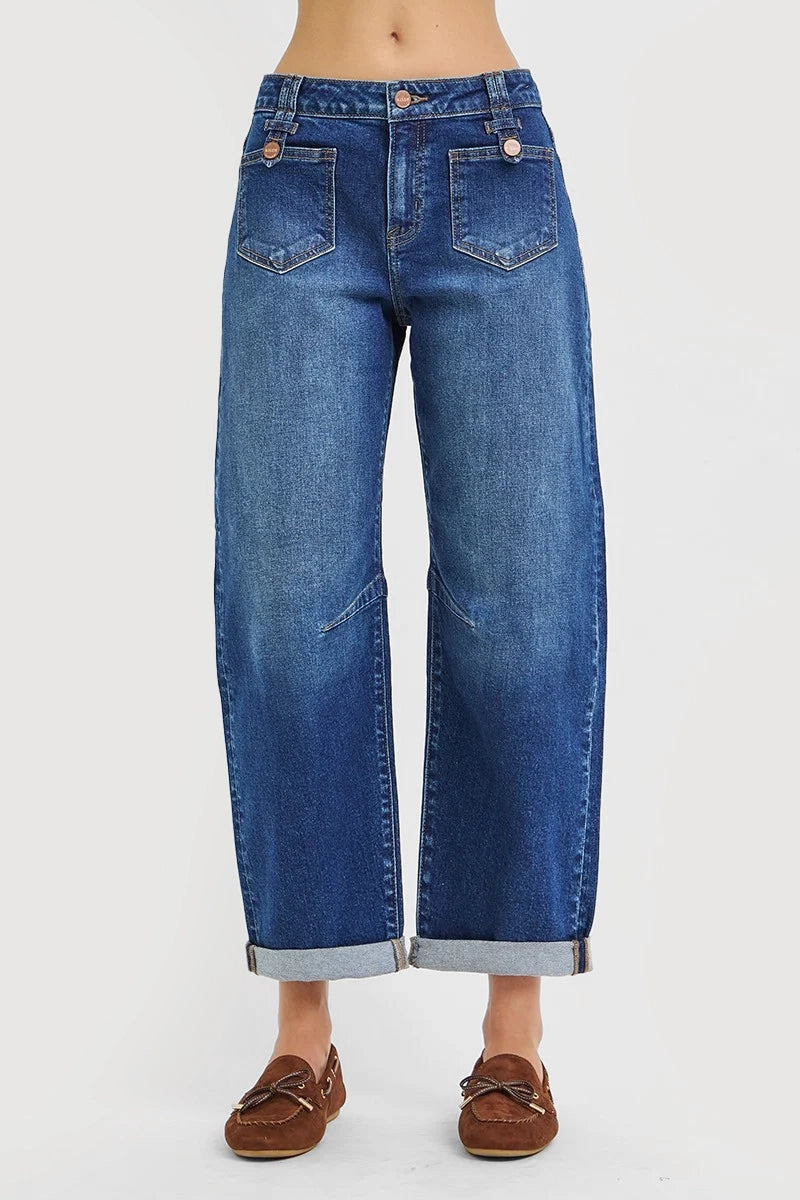SLOUCHY CROP BARREL PATCH POCKET JEANS