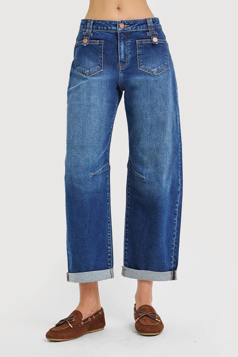 SLOUCHY CROP BARREL PATCH POCKET JEANS