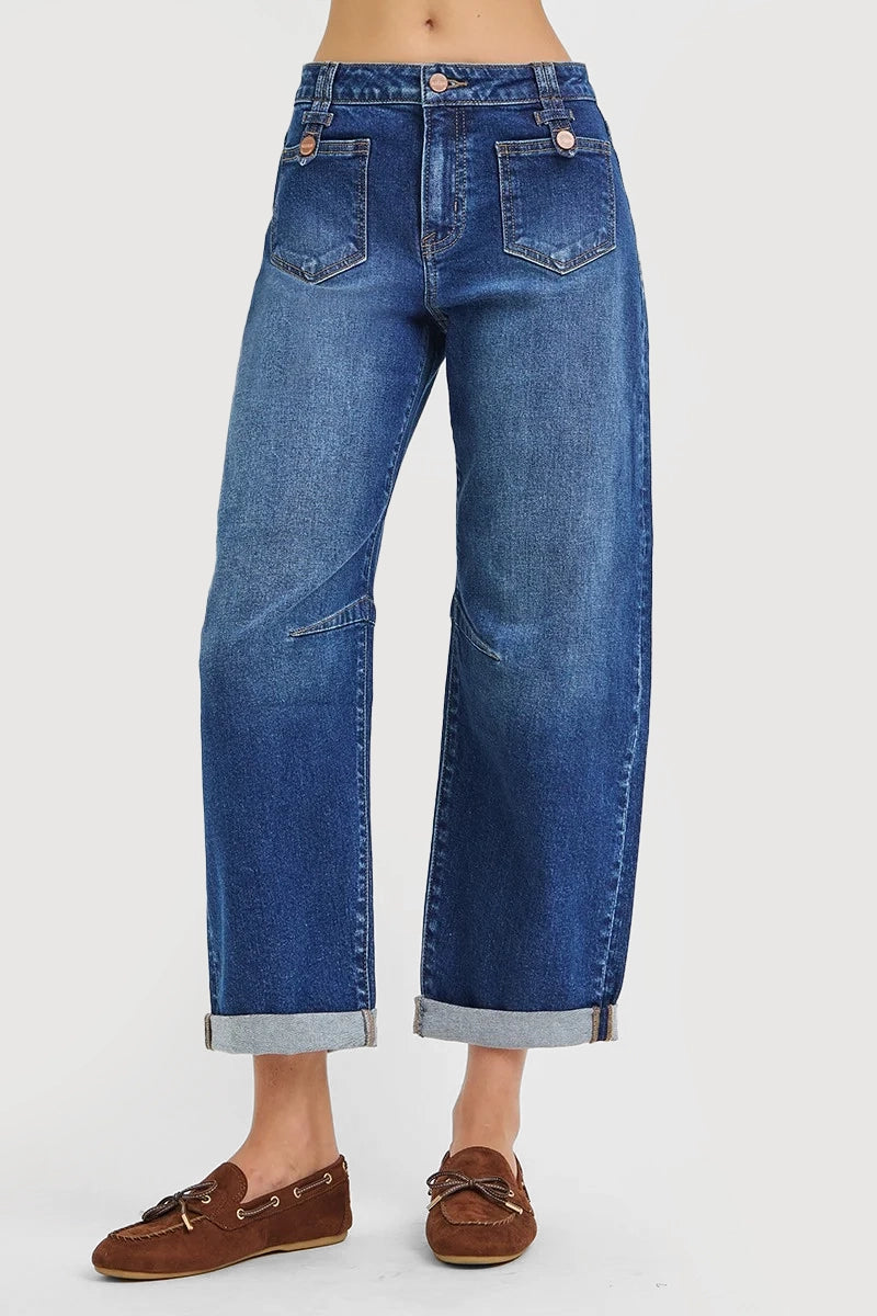 SLOUCHY CROP BARREL PATCH POCKET JEANS