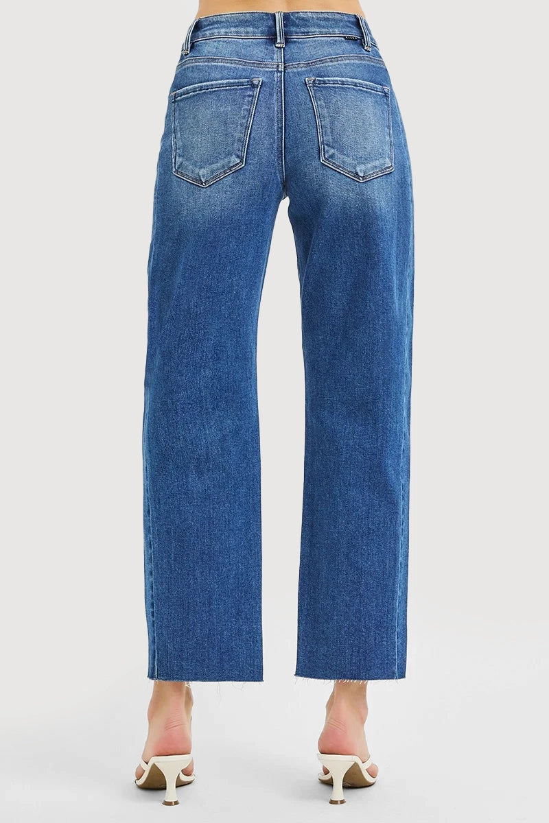SLOUCHY CROP BARREL CURVED SIDE SEAM DETAIL JEANS