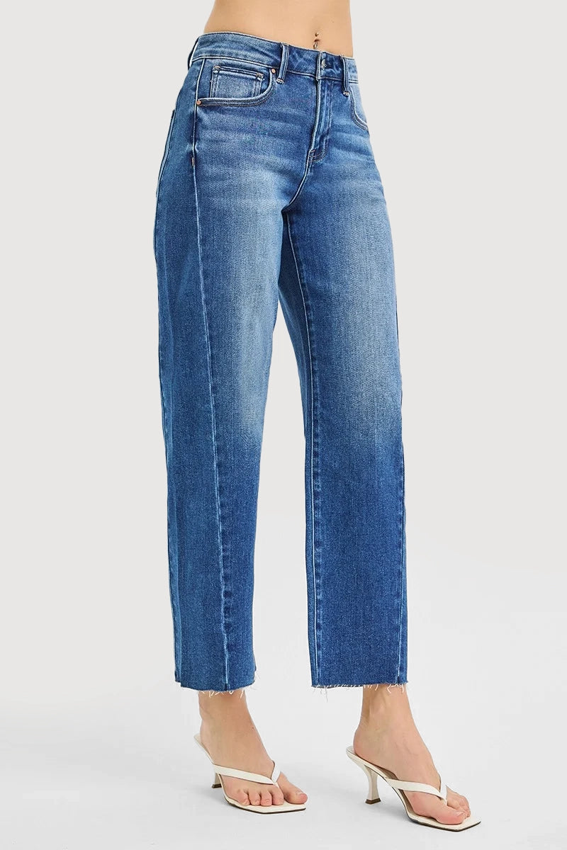 SLOUCHY CROP BARREL CURVED SIDE SEAM DETAIL JEANS